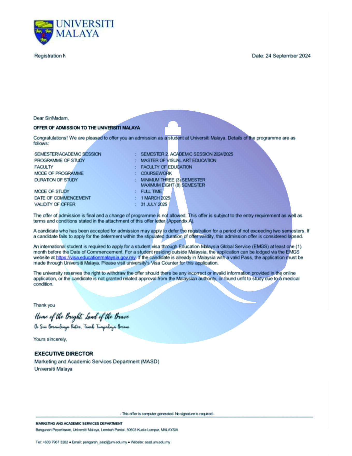 馬來西亞大學(xué)碩士Offer